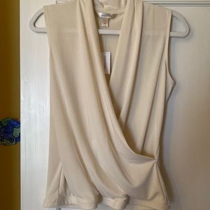 Banana Republic cream faux wrap top, size S, NWT.